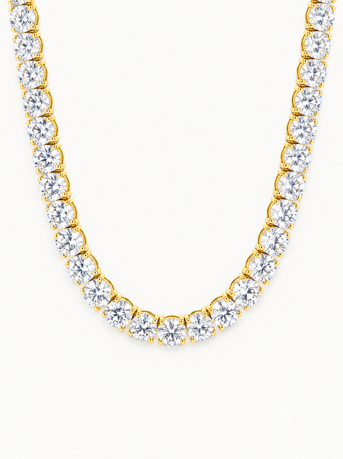 6.35mm (75.00 ctw) Round 4-Prong Lab-Grown Diamond Tennis Necklace in 14K yellow gold, front view — Bow Tie Lab Diamonds