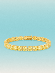 Bow Tie Lab Diamonds Fancy Yellow 6.35mm (26.00 ctw) Round 4-Prong lab-grown diamond tennis bracelet — 26 round yellow lab-grown diamonds, 26.00 ctw total, 7-inch, shown in 14K yellow gold.