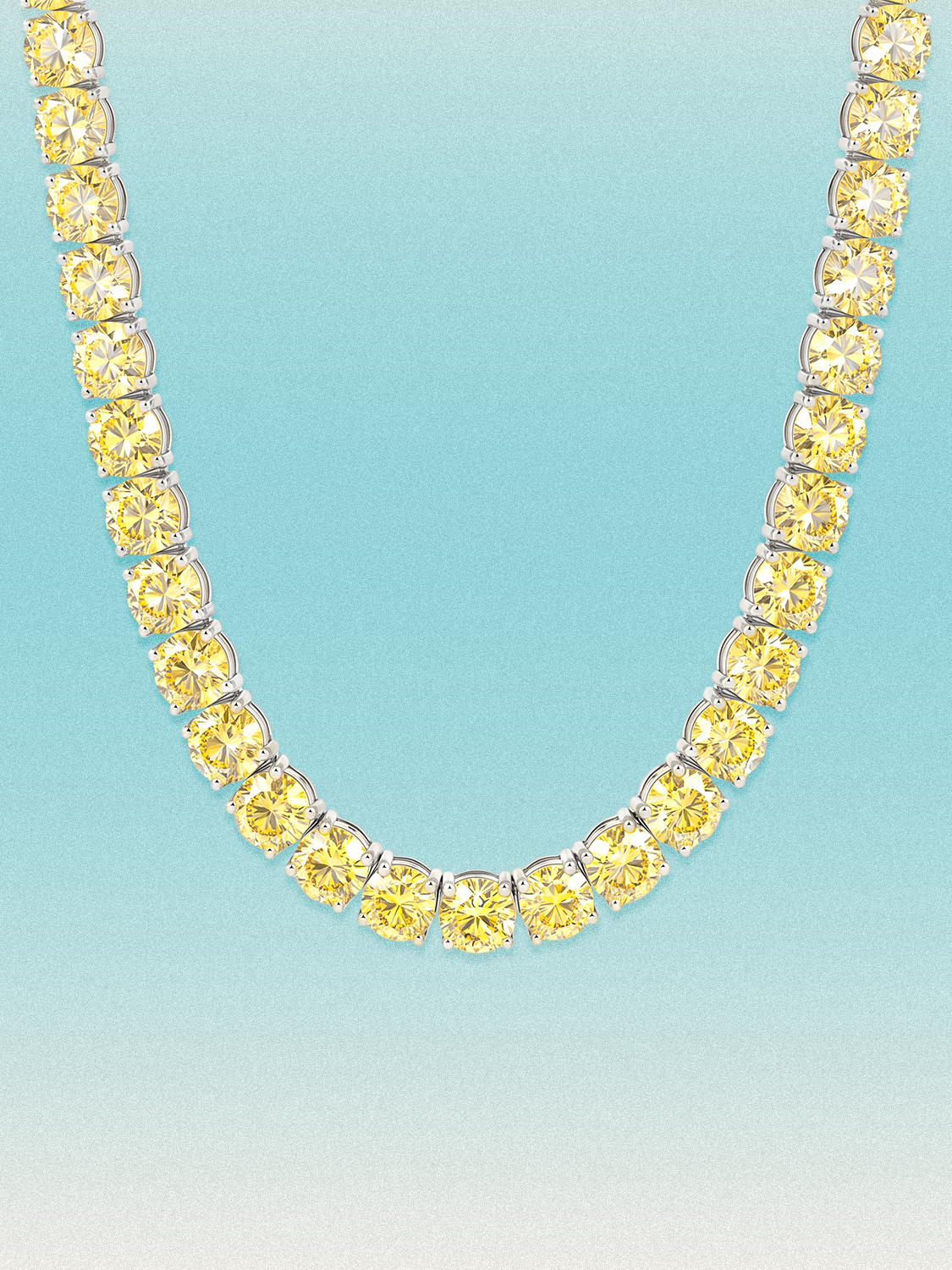 Fancy Yellow 6.35mm (75.00 ctw) Round 4-Prong Lab Grown Diamond Tennis Necklace
