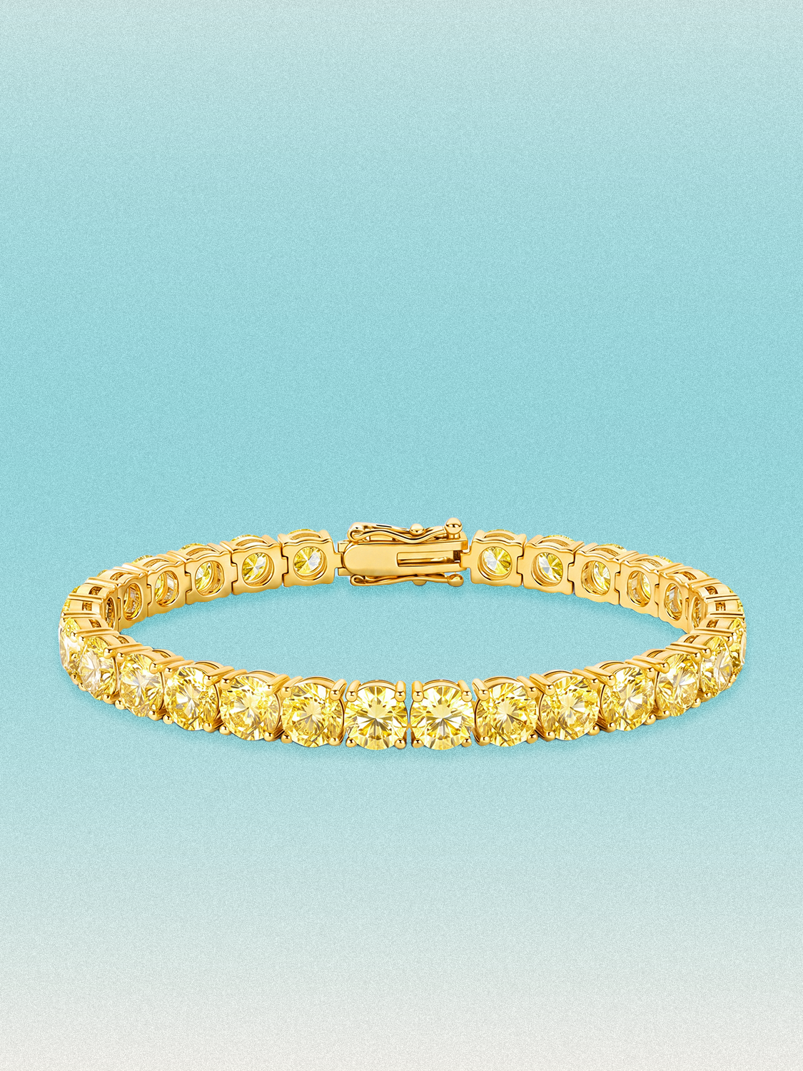 Bow Tie Lab Diamonds Fancy Yellow 6mm (21.00 ctw) Round 4-Prong lab-grown diamond tennis bracelet — 28 round yellow lab-grown diamonds, 21.00 ctw total, 7-inch, shown in 14K yellow gold.