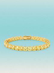 Bow Tie Lab Diamonds Fancy Yellow 6mm (21.00 ctw) Round 4-Prong lab-grown diamond tennis bracelet — 28 round yellow lab-grown diamonds, 21.00 ctw total, 7-inch, shown in 14K yellow gold.