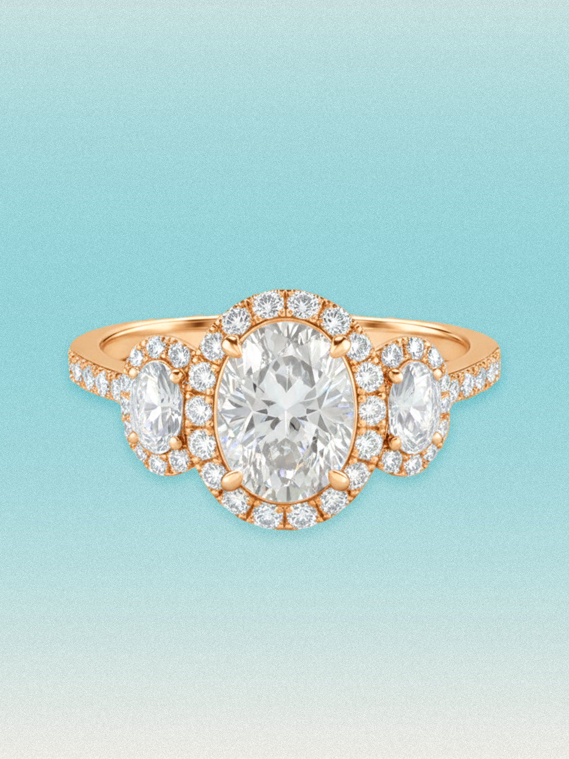 7.00 ctw Oval Three-Stone Halo Pave Lab Grown Diamond Engagement Ring
