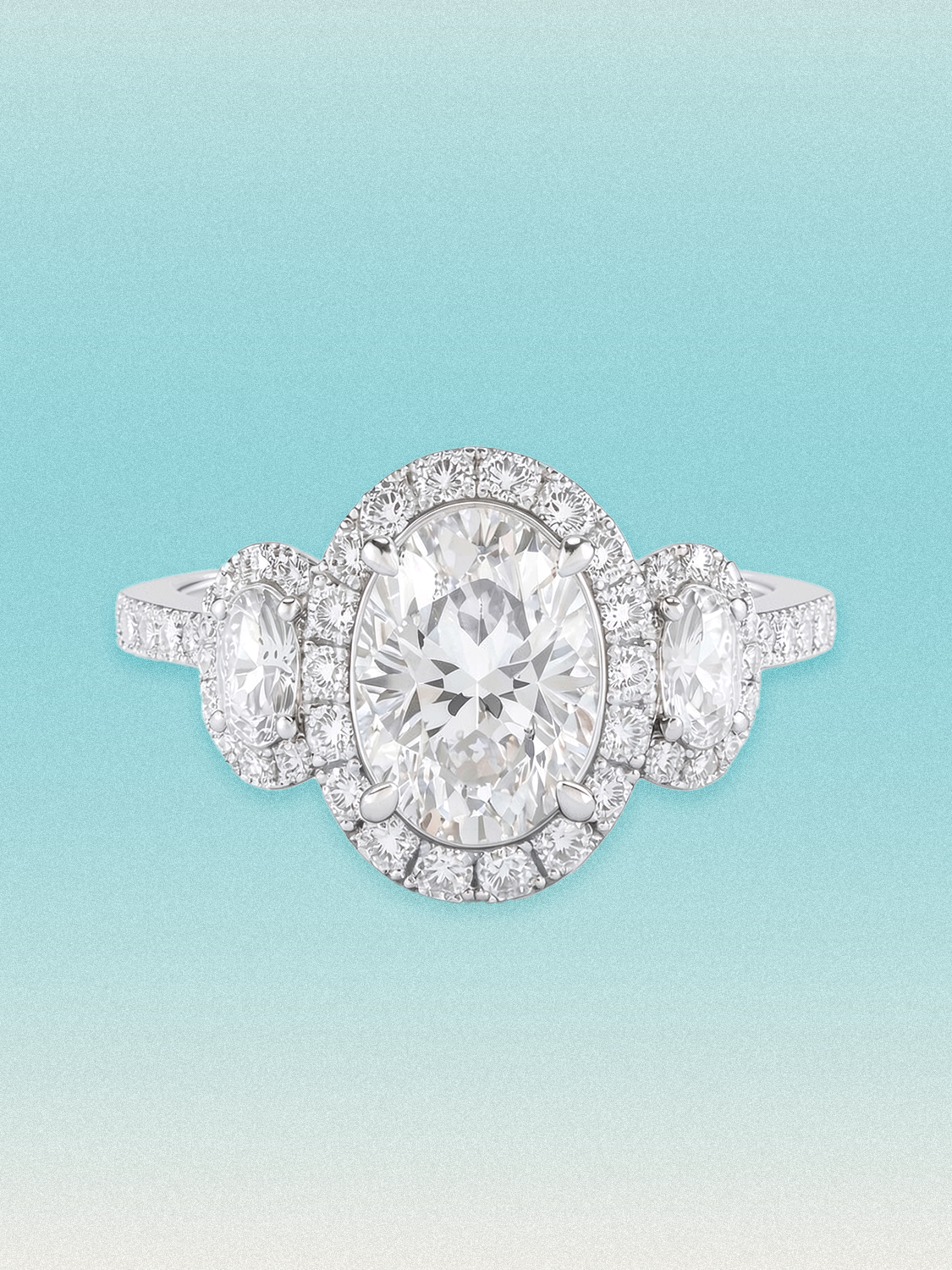 7.00 ctw Oval Three-Stone Halo Pave Lab Grown Diamond Ring