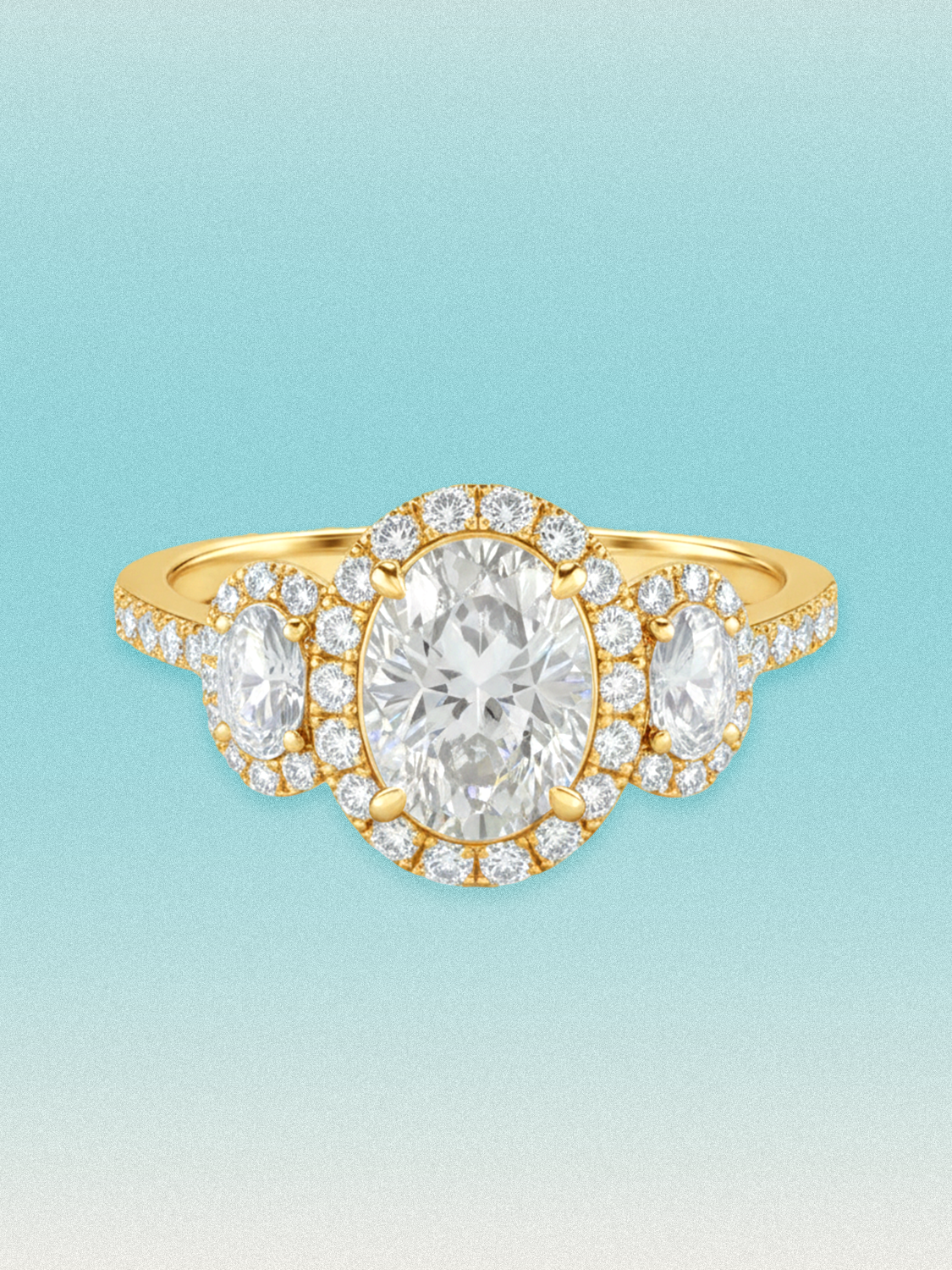 7.00 ctw Oval Three-Stone Halo Pave Lab Grown Diamond Engagement Ring