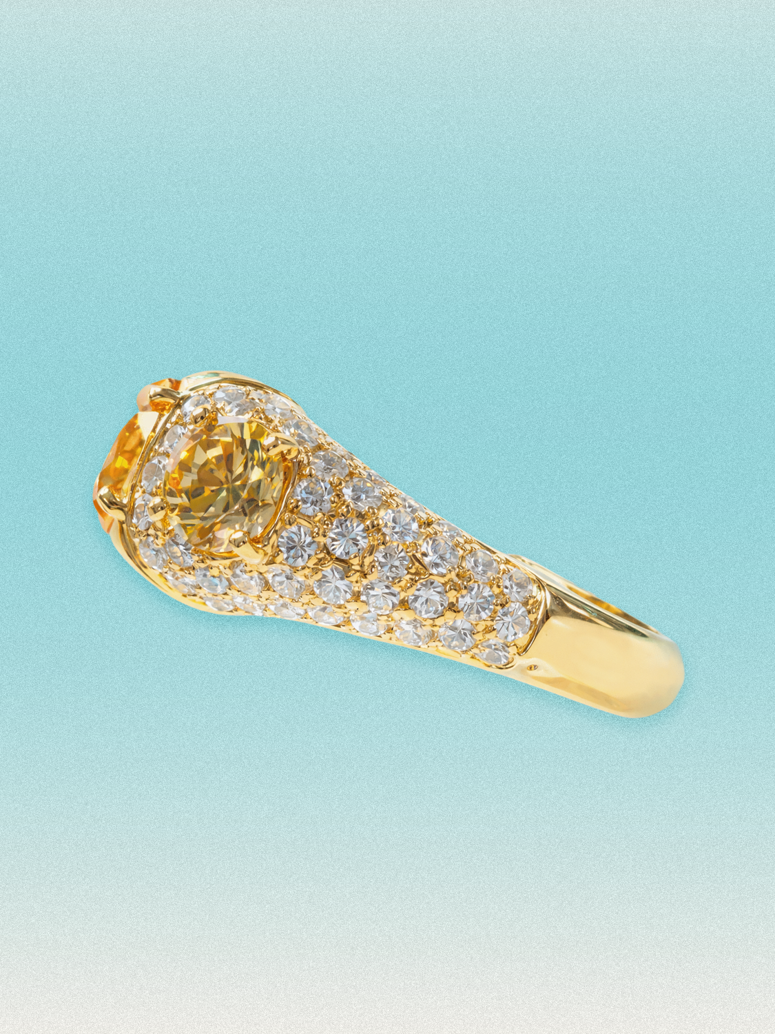 7.60 ctw Fancy Yellow Round Three-Stone Pave Lab Grown Diamond Ring