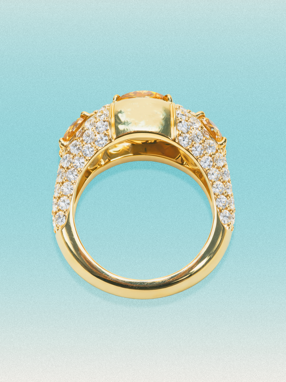 7.60 ctw Fancy Yellow Round Three-Stone Pave Lab Grown Diamond Ring