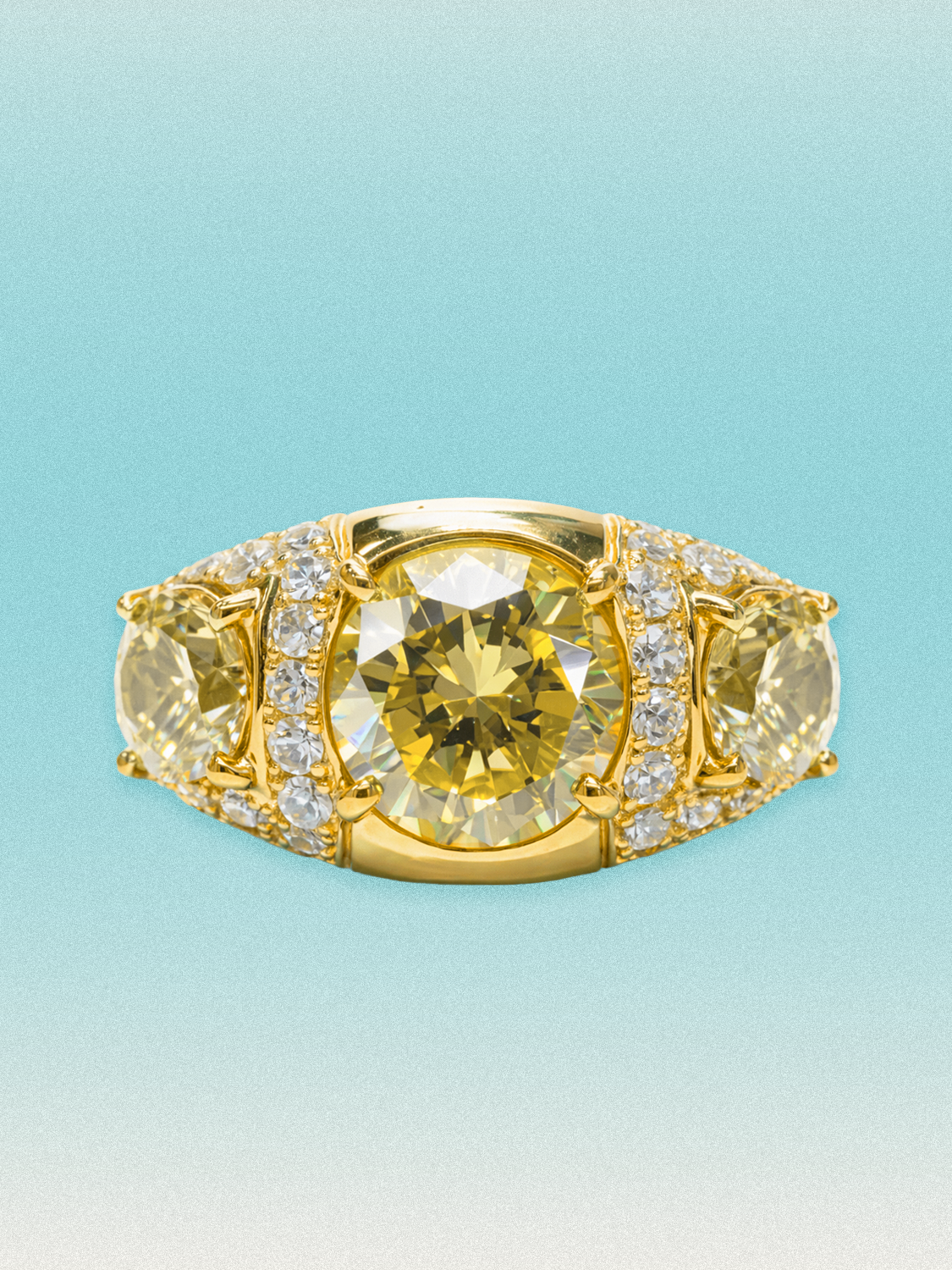 7.60 ctw Fancy Yellow Round Three-Stone Pave Lab Grown Diamond Ring