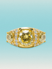 7.60 ctw Fancy Yellow Round Three-Stone Pave Lab Grown Diamond Ring