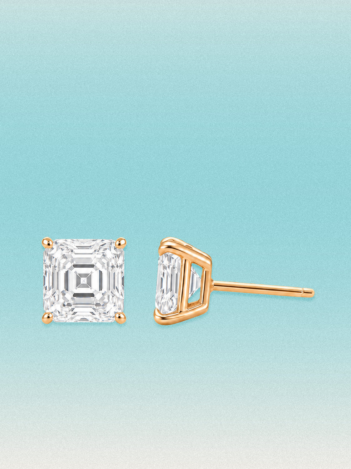 Bow Tie Lab Diamonds Asscher Cut Lab Grown Diamond Stud Earrings — lab-grown diamond earrings, shown in 14K rose gold.