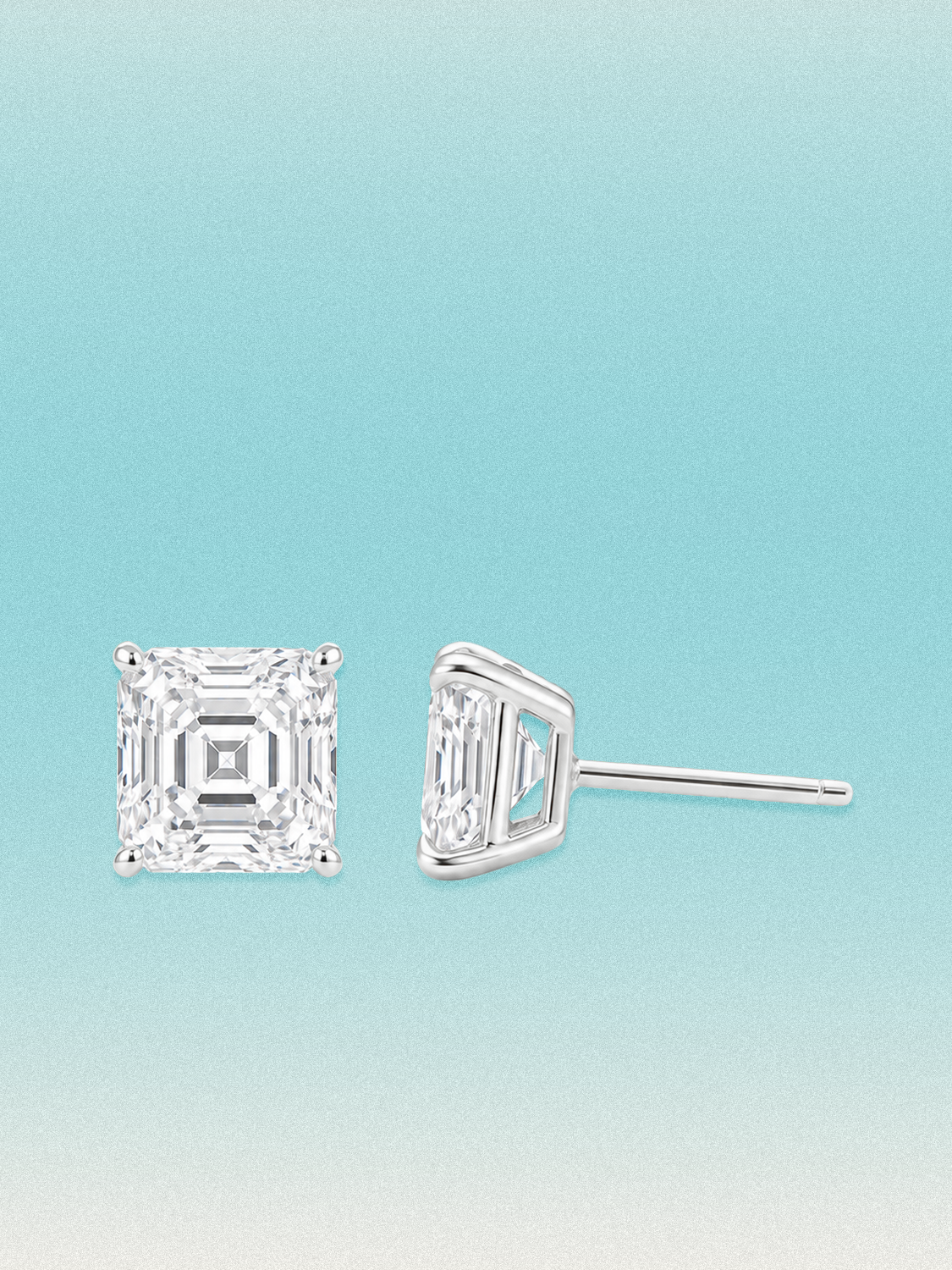 Bow Tie Lab Diamonds Asscher Cut Lab Grown Diamond Stud Earrings — lab-grown diamond earrings, shown in 14K white gold.