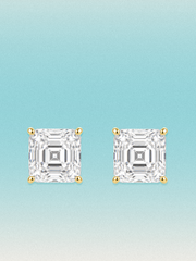 Bow Tie Lab Diamonds Asscher Cut Lab Grown Diamond Stud Earrings — lab-grown diamond earrings, shown in 14K yellow gold.