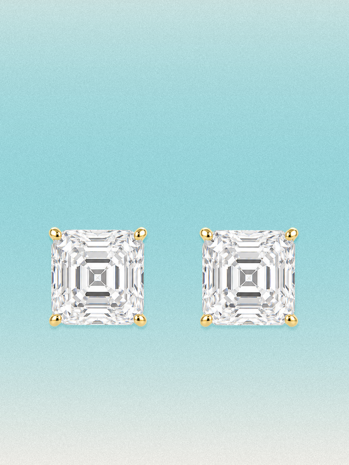 Bow Tie Lab Diamonds Asscher Cut Lab Grown Diamond Stud Earrings — lab-grown diamond earrings, shown in 14K yellow gold.