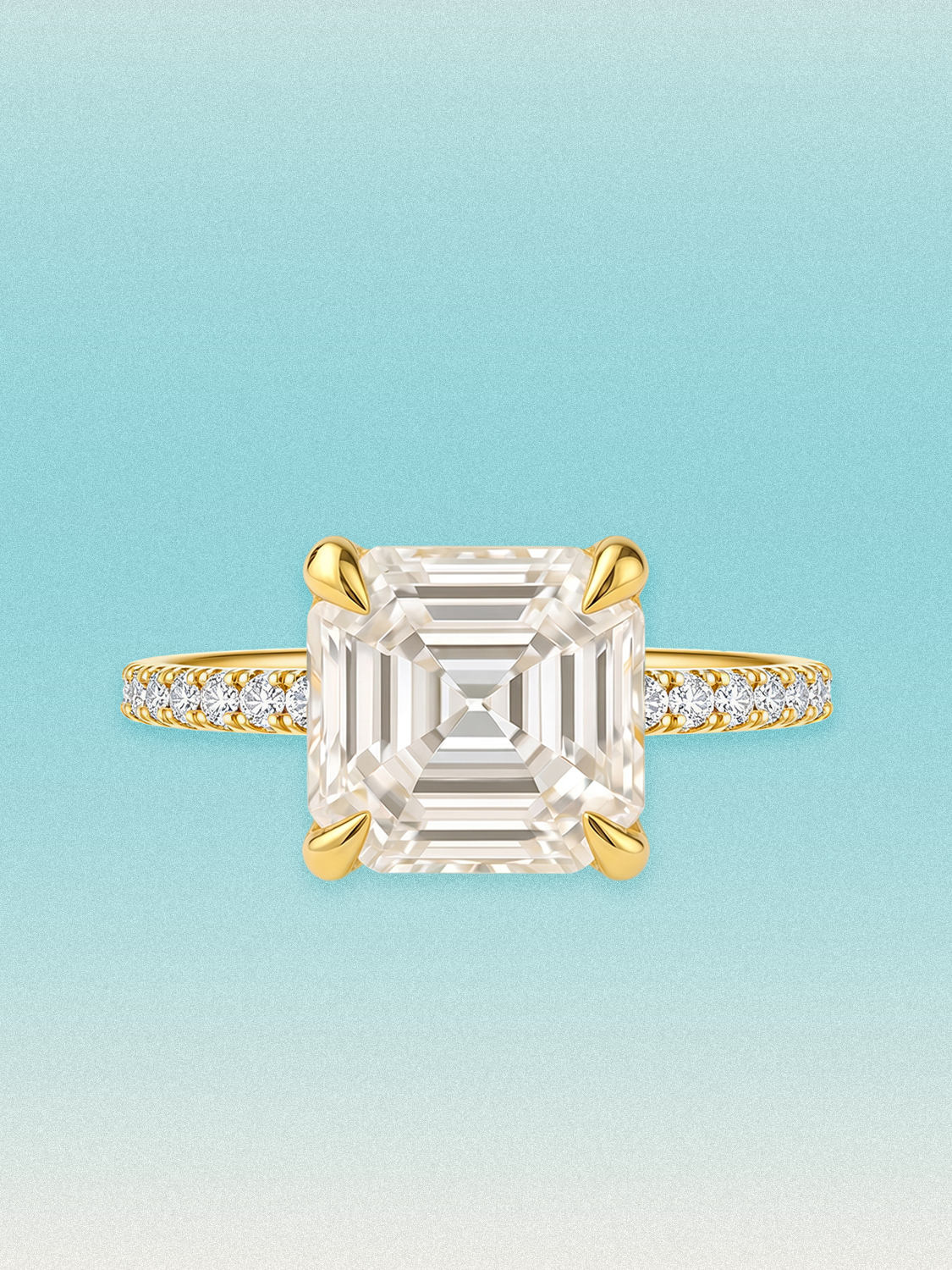 Asscher Cut Solitaire Hidden Halo Lab Grown Diamond Engagement Ring