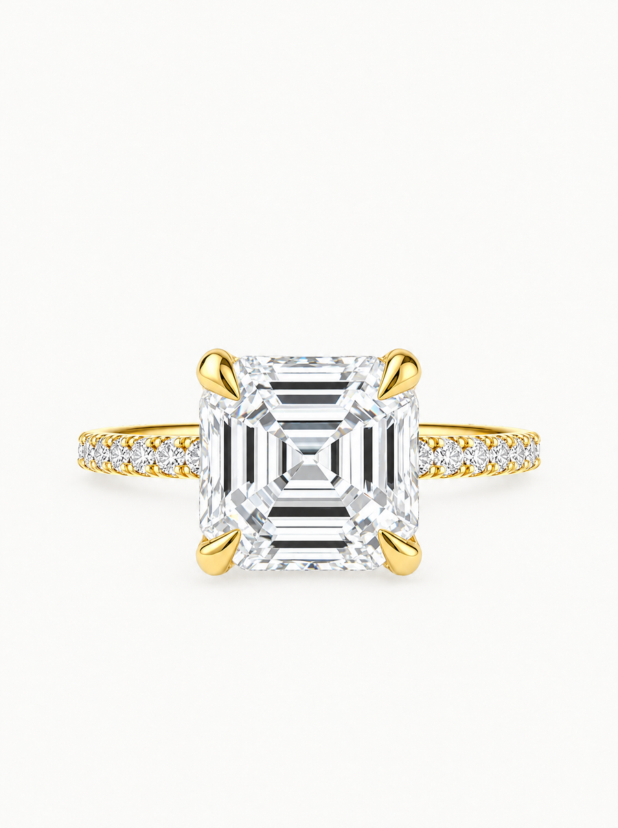 Asscher Cut Solitaire Hidden Halo Lab Grown Diamond Engagement Ring