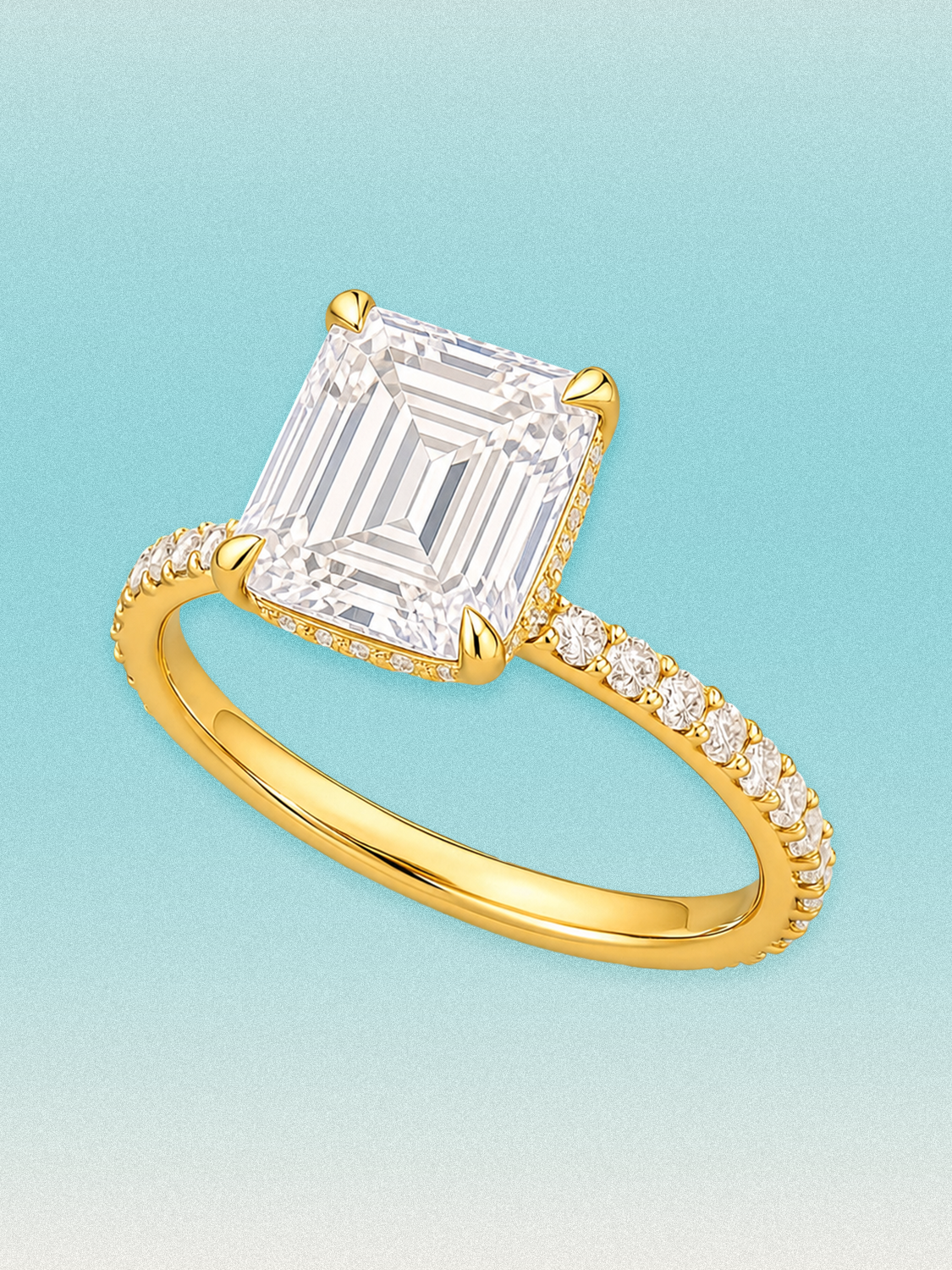 Asscher Cut Solitaire Hidden Halo Lab Grown Diamond Engagement Ring