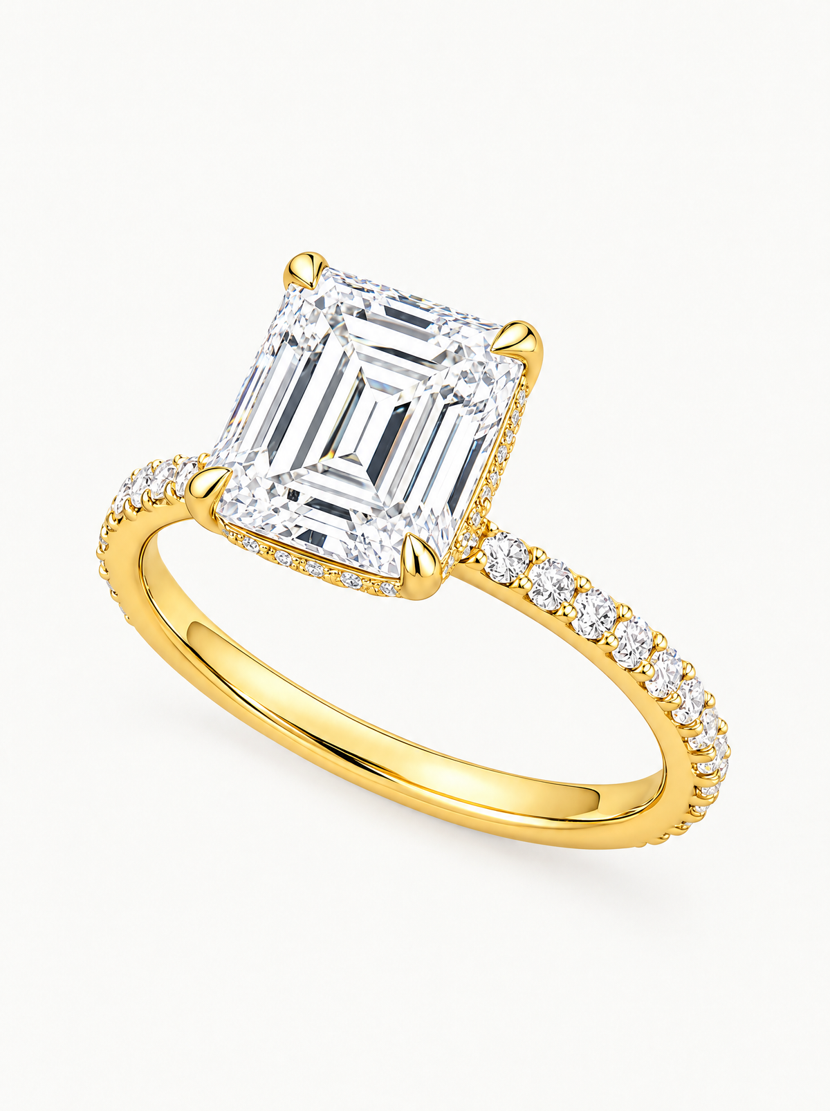 Asscher Cut Solitaire Hidden Halo Lab-Grown Diamond Engagement Ring, angled side view — Bow Tie Lab Diamonds
