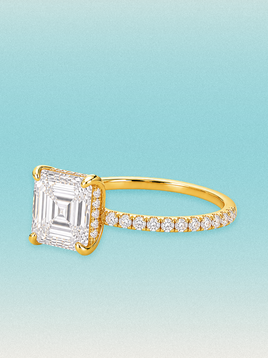 Asscher Cut Solitaire Hidden Halo Lab Grown Diamond Engagement Ring