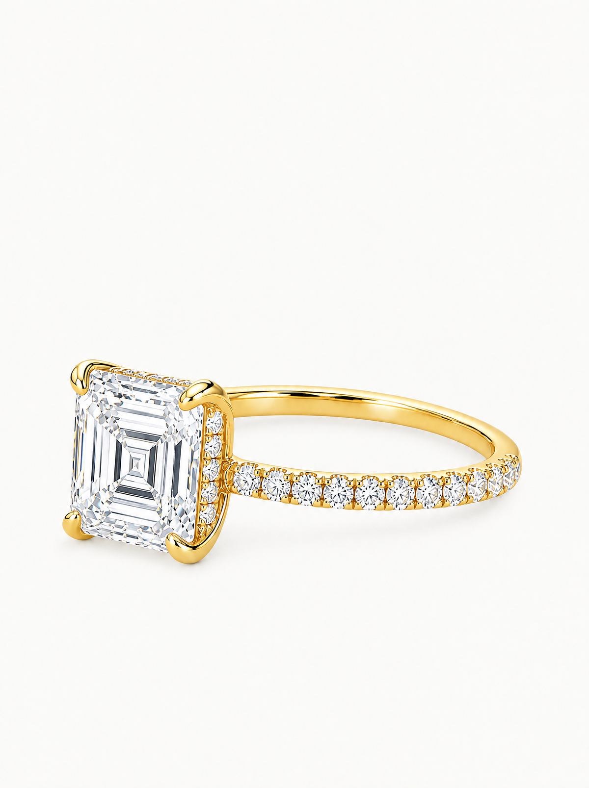 Asscher Cut Solitaire Hidden Halo Lab-Grown Diamond Engagement Ring, angled side view — Bow Tie Lab Diamonds