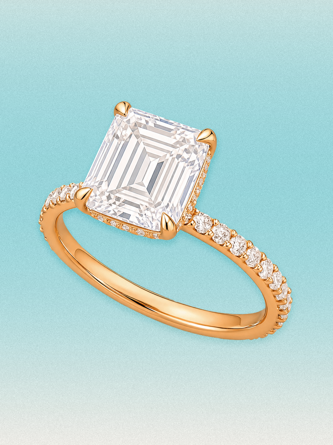Asscher Cut Solitaire Hidden Halo Lab Grown Diamond Engagement Ring