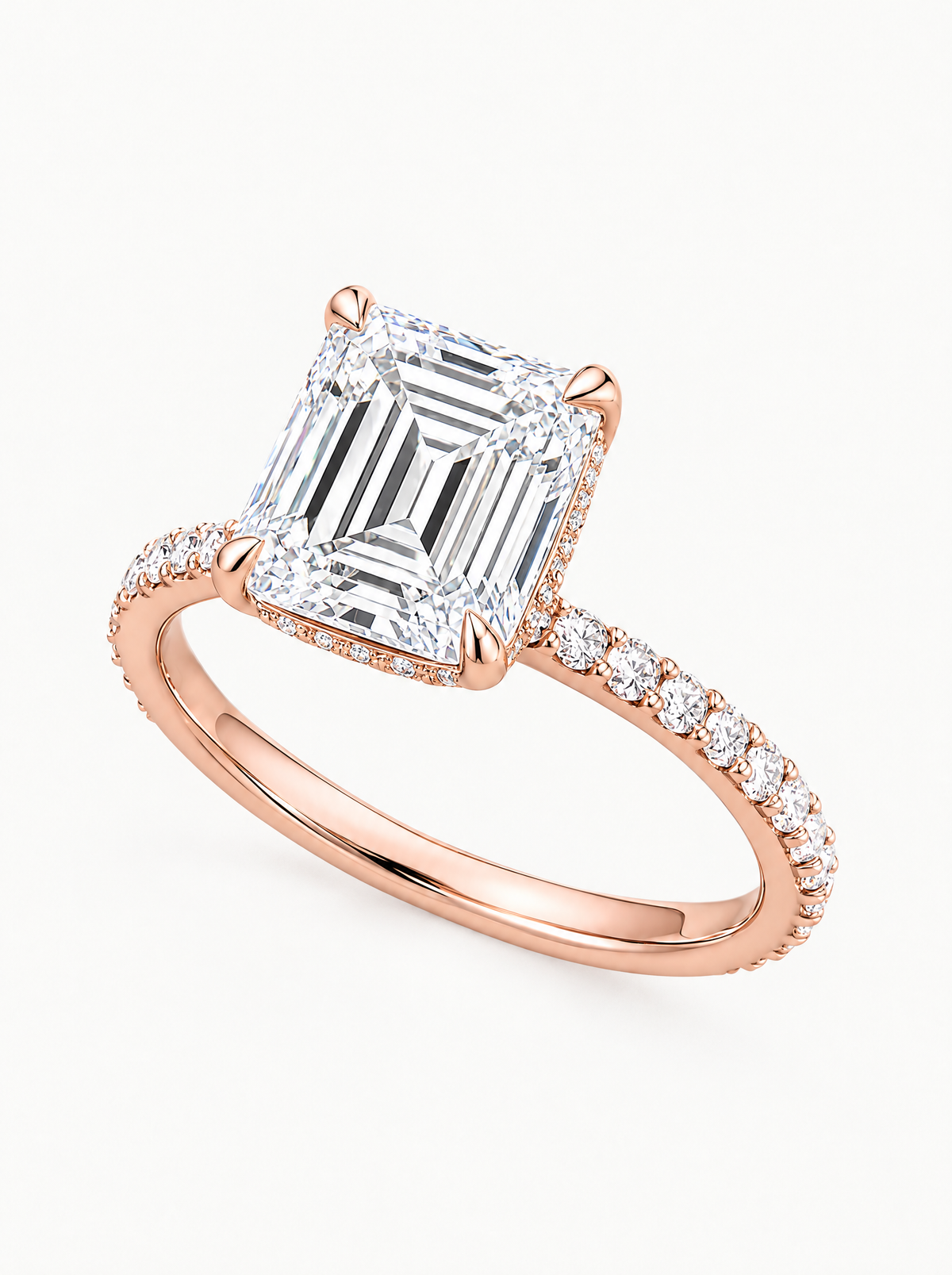 Asscher Cut Solitaire Hidden Halo Lab-Grown Diamond Engagement Ring in 14K rose gold, front view — Bow Tie Lab Diamonds