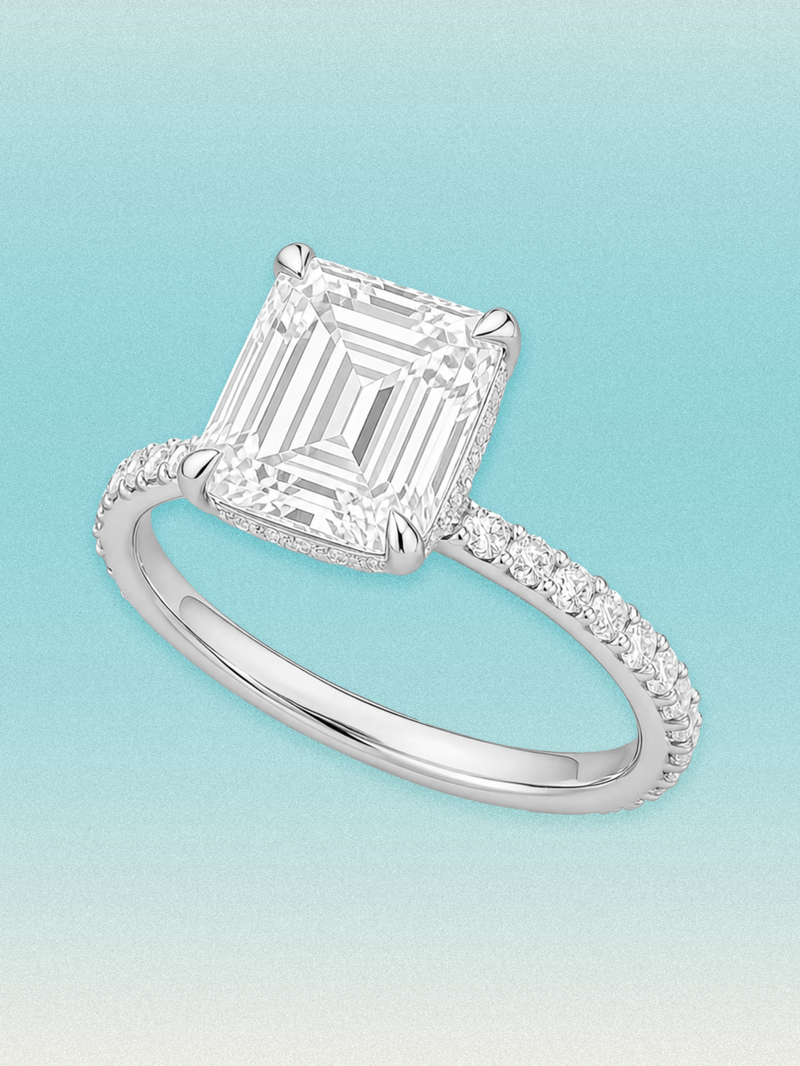 Asscher Cut Solitaire Hidden Halo Lab Grown Diamond Engagement Ring