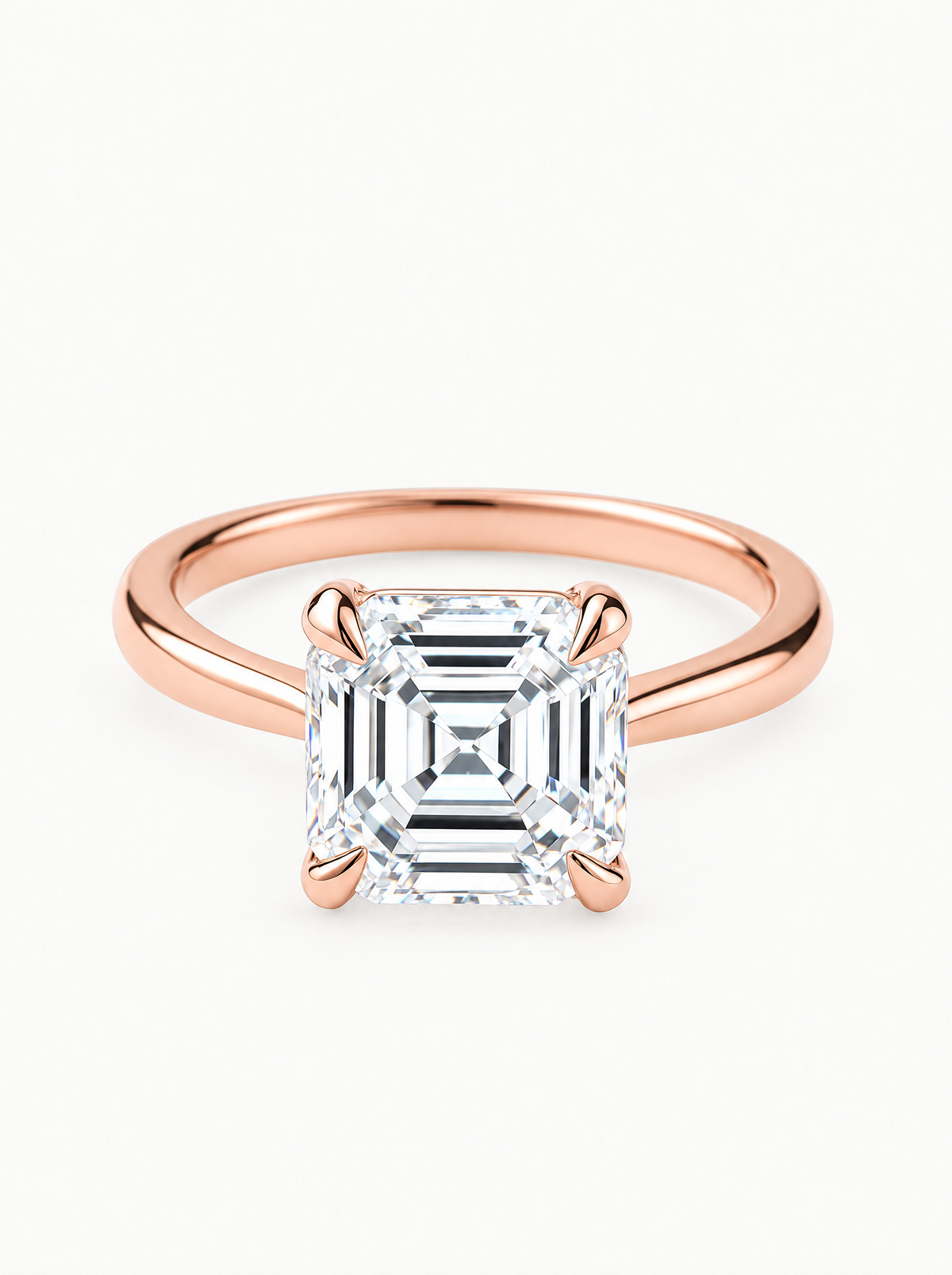 Asscher Cut Solitaire Lab-Grown Diamond Engagement Ring in 14K rose gold, front view — Bow Tie Lab Diamonds