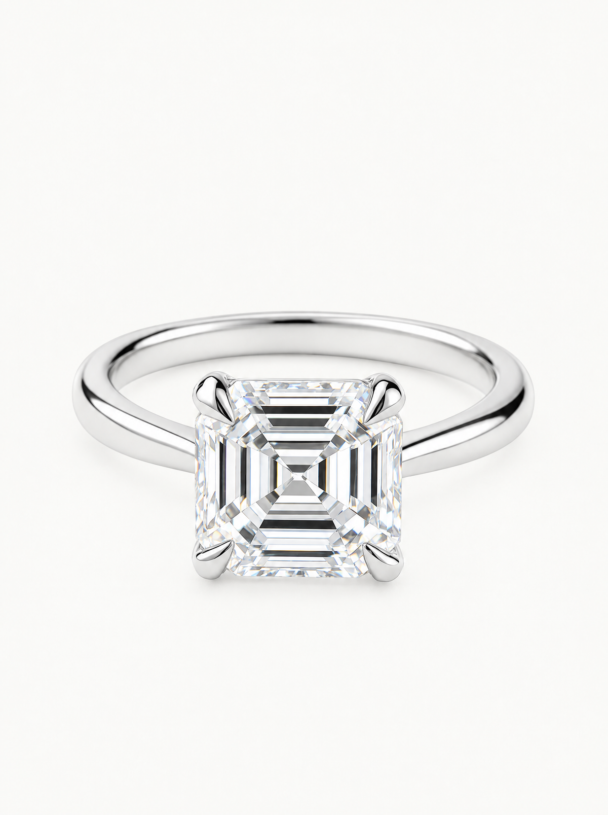 Asscher Cut Solitaire Lab-Grown Diamond Engagement Ring in 14K white gold, front view — Bow Tie Lab Diamonds