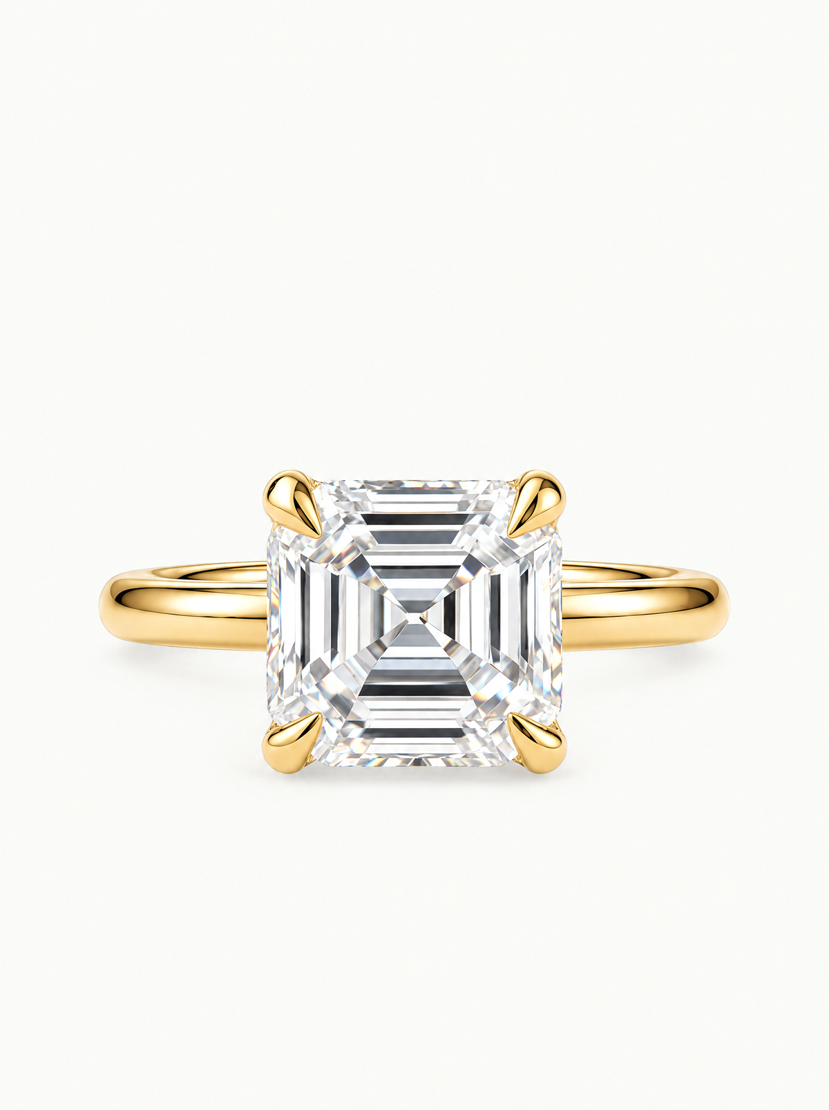 Asscher Cut Solitaire Lab-Grown Diamond Engagement Ring in 14K yellow gold, angled side view — Bow Tie Lab Diamonds