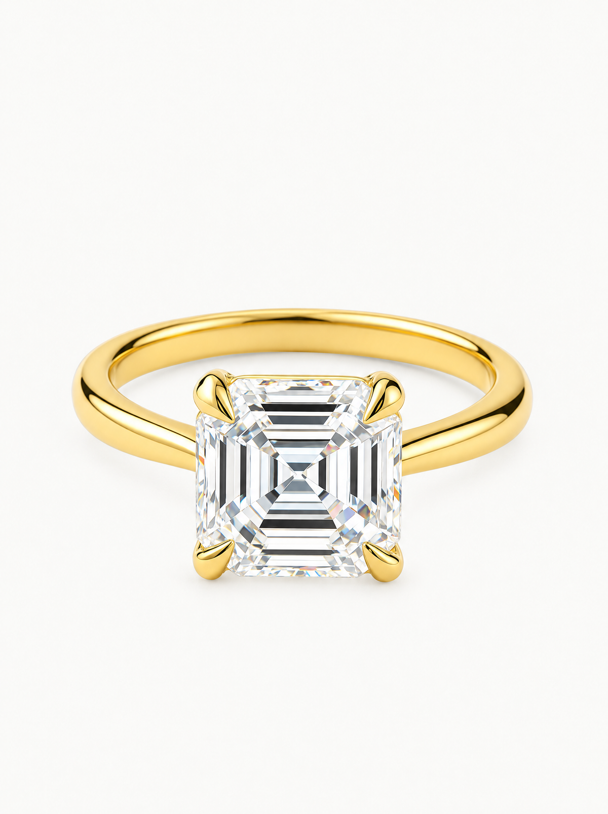 Asscher Cut Solitaire Lab-Grown Diamond Engagement Ring in 14K yellow gold, front view — Bow Tie Lab Diamonds