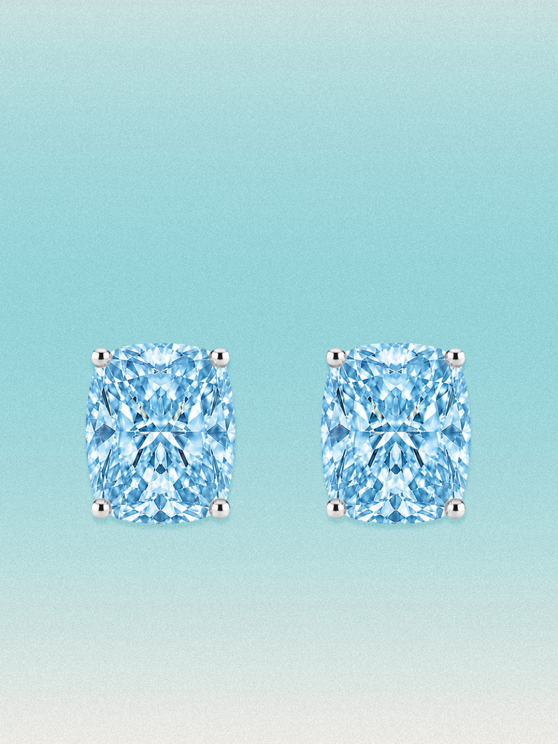 Fancy Blue Cushion Cut Lab Grown Diamond Stud Earrings