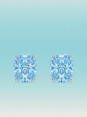 Fancy Blue Cushion Cut Lab Grown Diamond Stud Earrings
