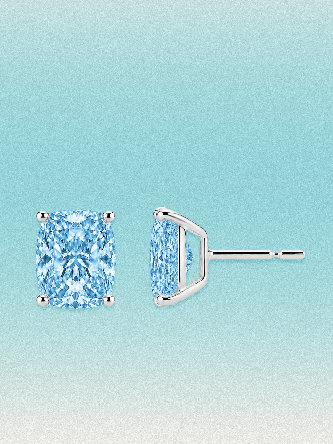 Fancy Blue Cushion Cut Lab Grown Diamond Stud Earrings
