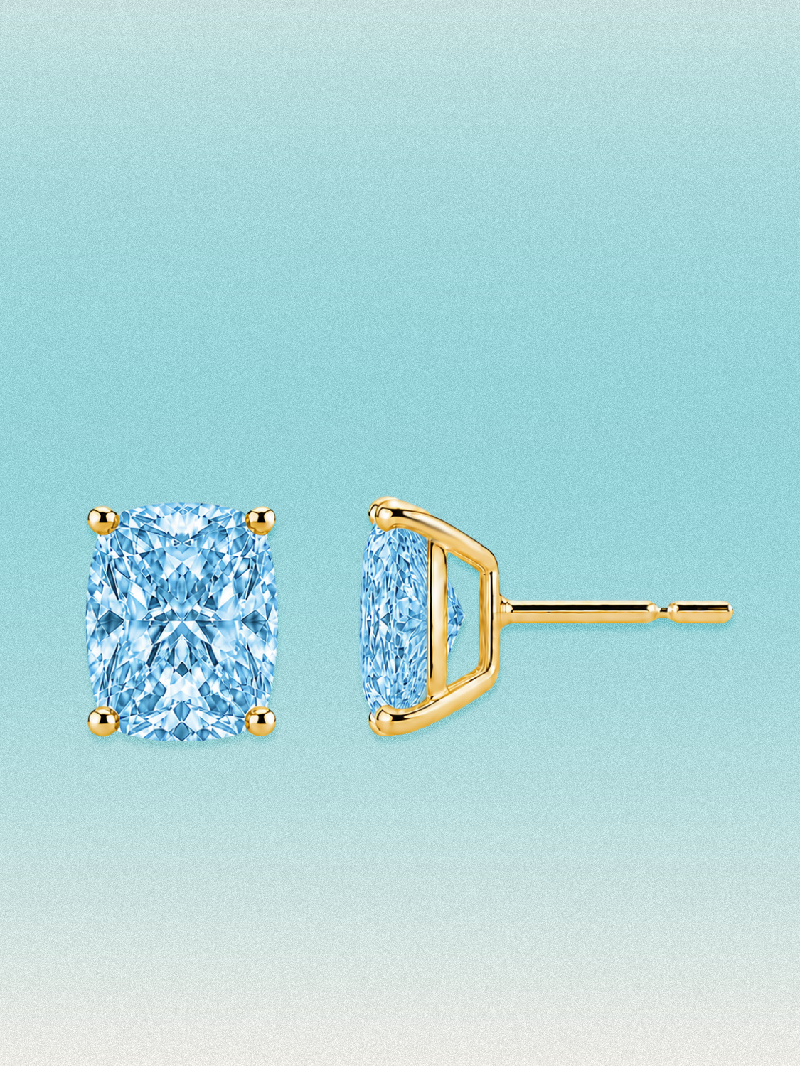 Fancy Blue Cushion Cut Lab Grown Diamond Stud Earrings