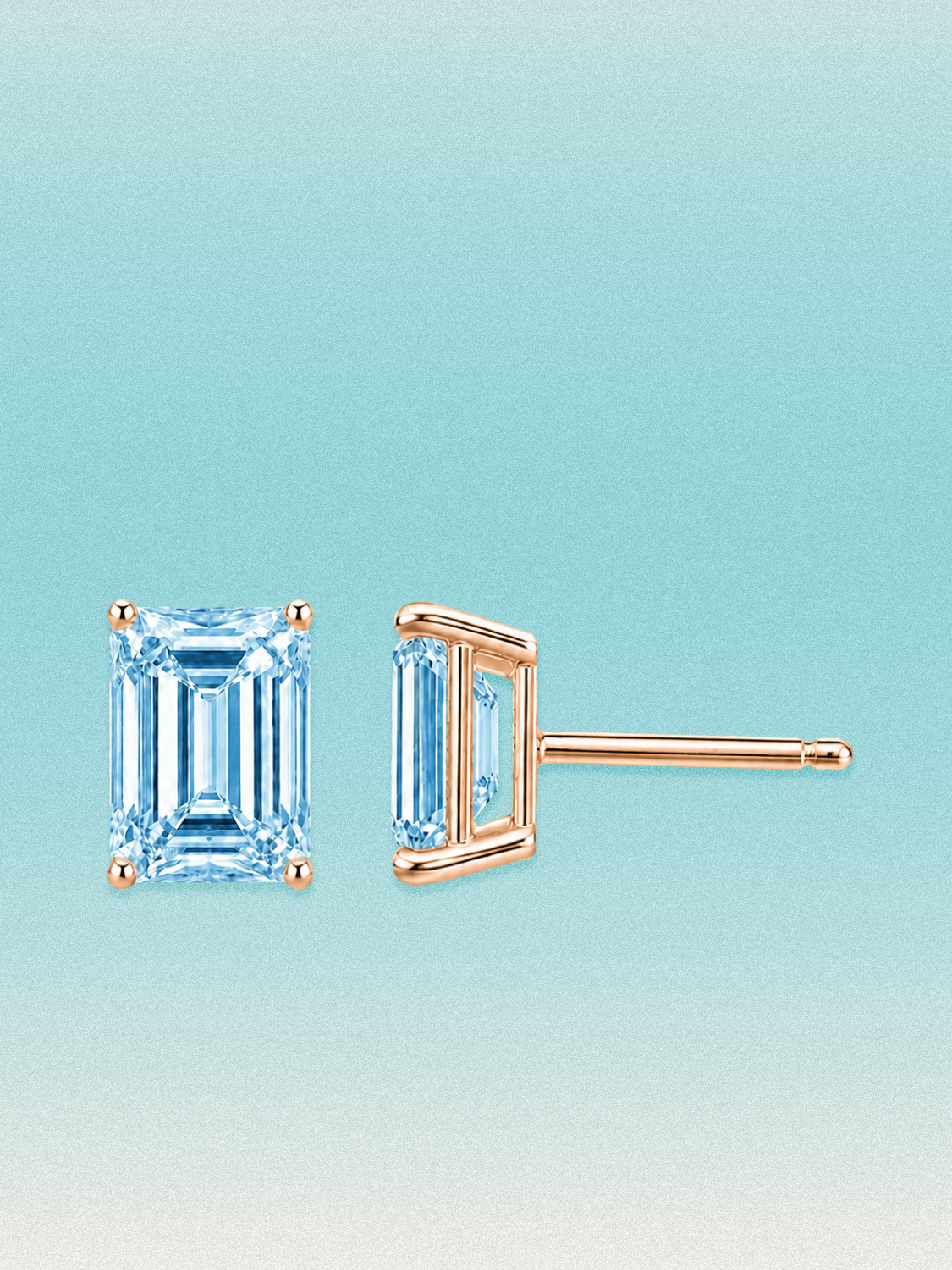 Fancy Blue Emerald Cut Lab Grown Diamond Stud Earrings