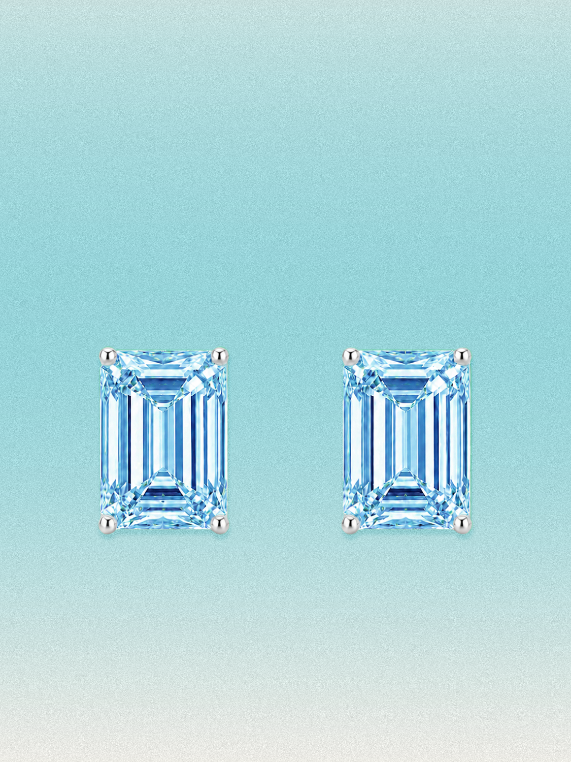 Fancy Blue Emerald Cut Lab Grown Diamond Stud Earrings
