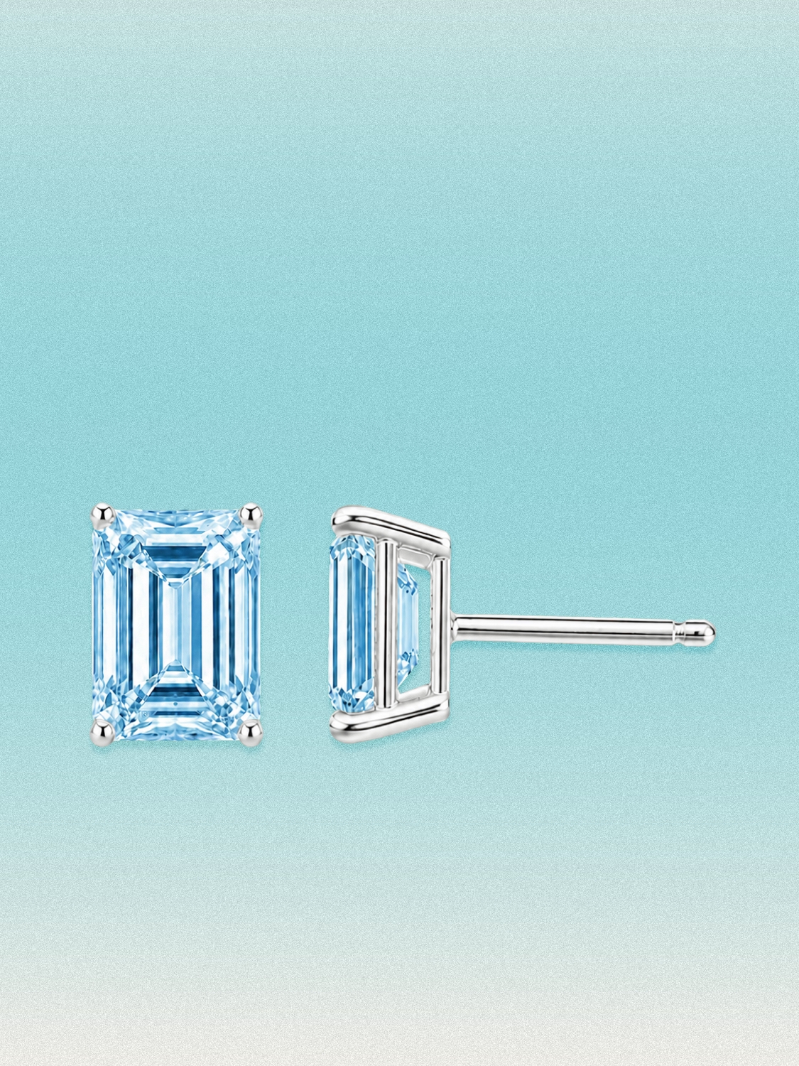 Fancy Blue Emerald Cut Lab Grown Diamond Stud Earrings