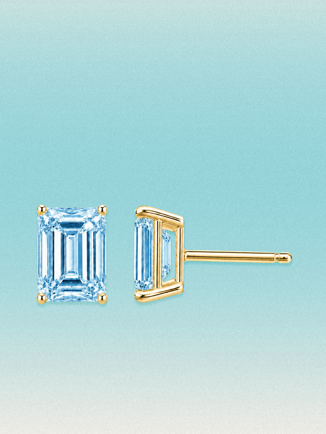 Fancy Blue Emerald Cut Lab Grown Diamond Stud Earrings