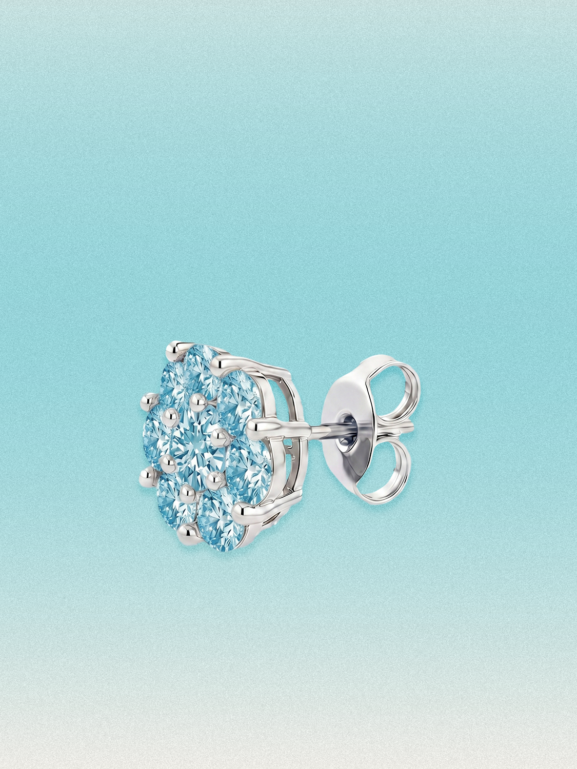 Blue Lab Diamond 14-Stones Flower Cluster Lab Grown Diamond Stud Earrings