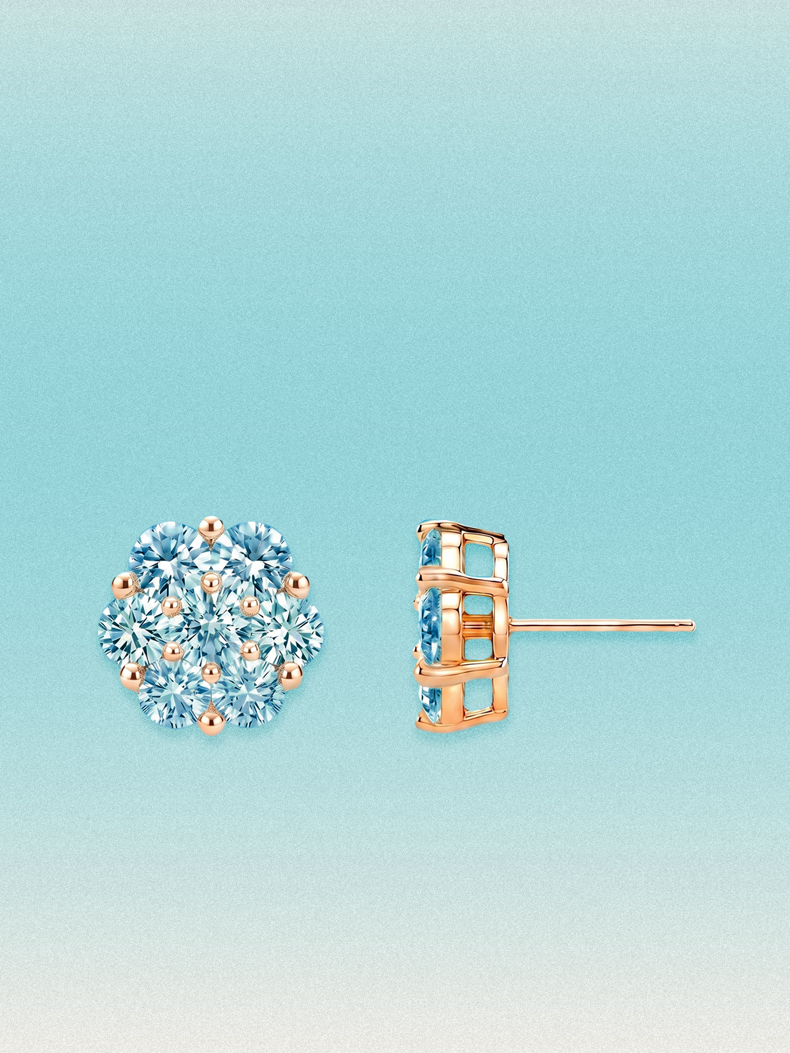 Blue Lab Diamond 14-Stones Flower Cluster Lab Grown Diamond Stud Earrings