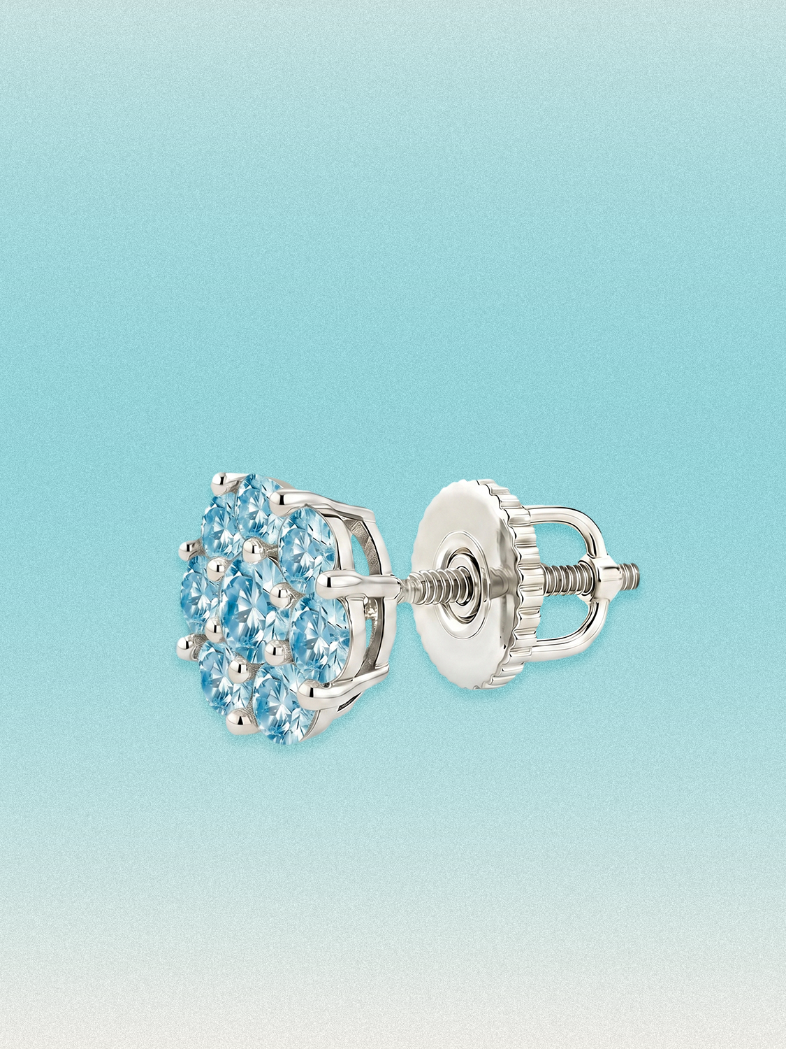 Blue Lab Diamond 14-Stones Flower Cluster Lab Grown Diamond Stud Earrings
