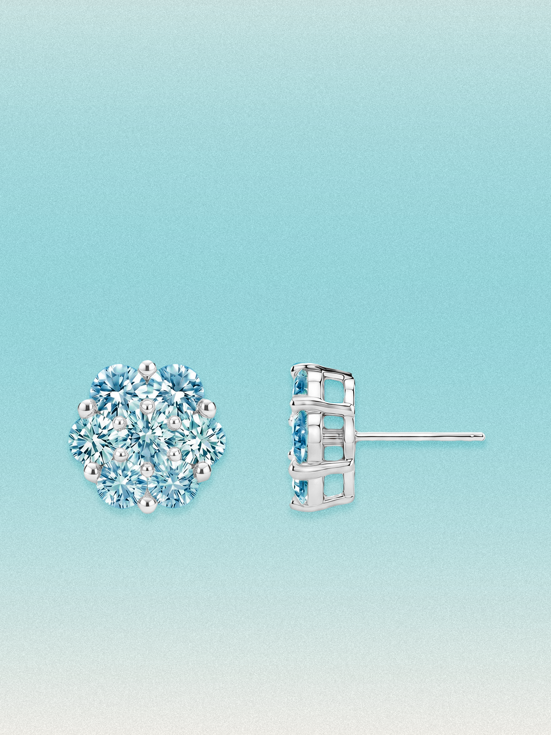Blue Lab Diamond 14-Stones Flower Cluster Lab Grown Diamond Stud Earrings