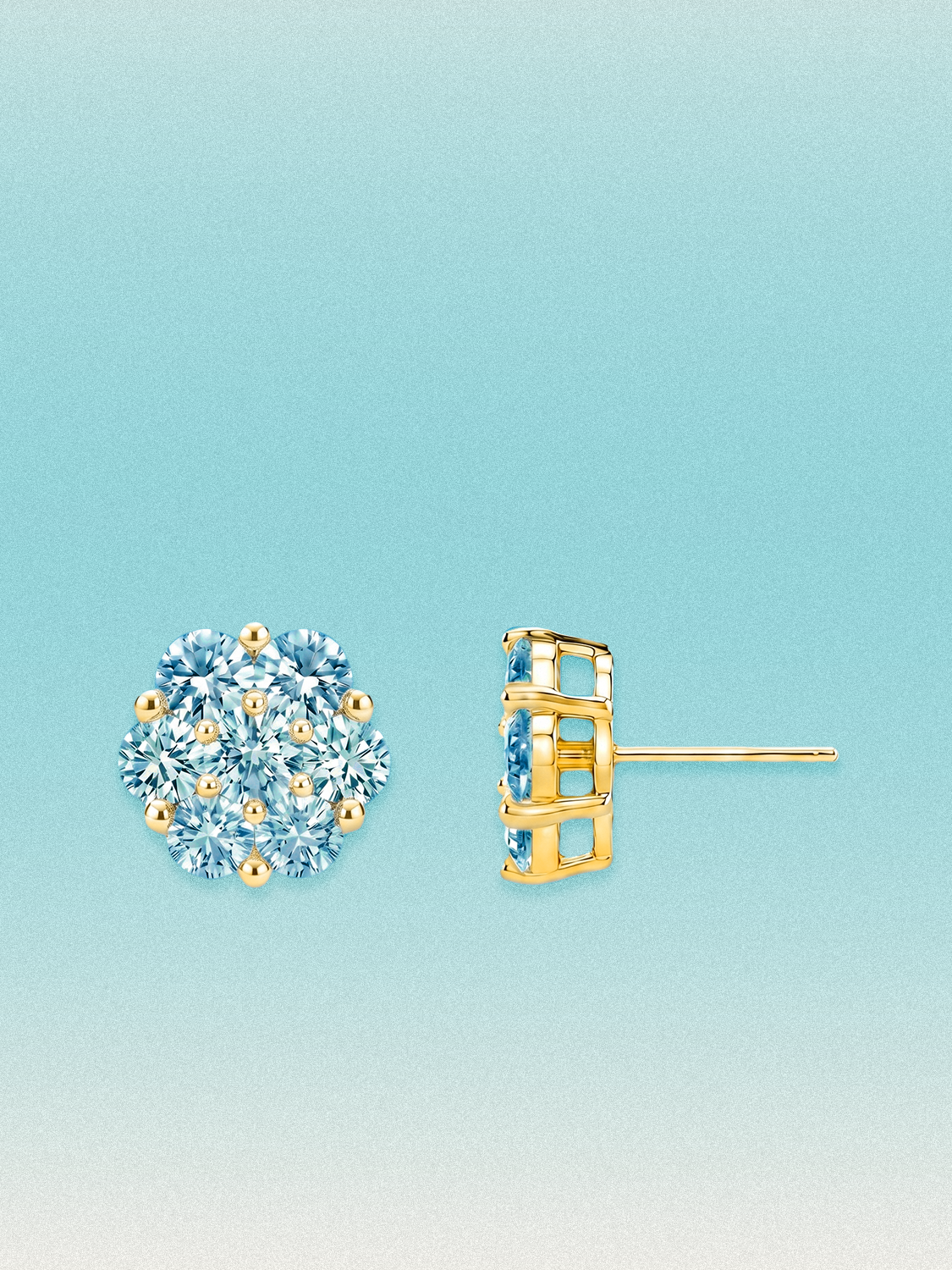 Blue Lab Diamond 14-Stones Flower Cluster Lab Grown Diamond Stud Earrings