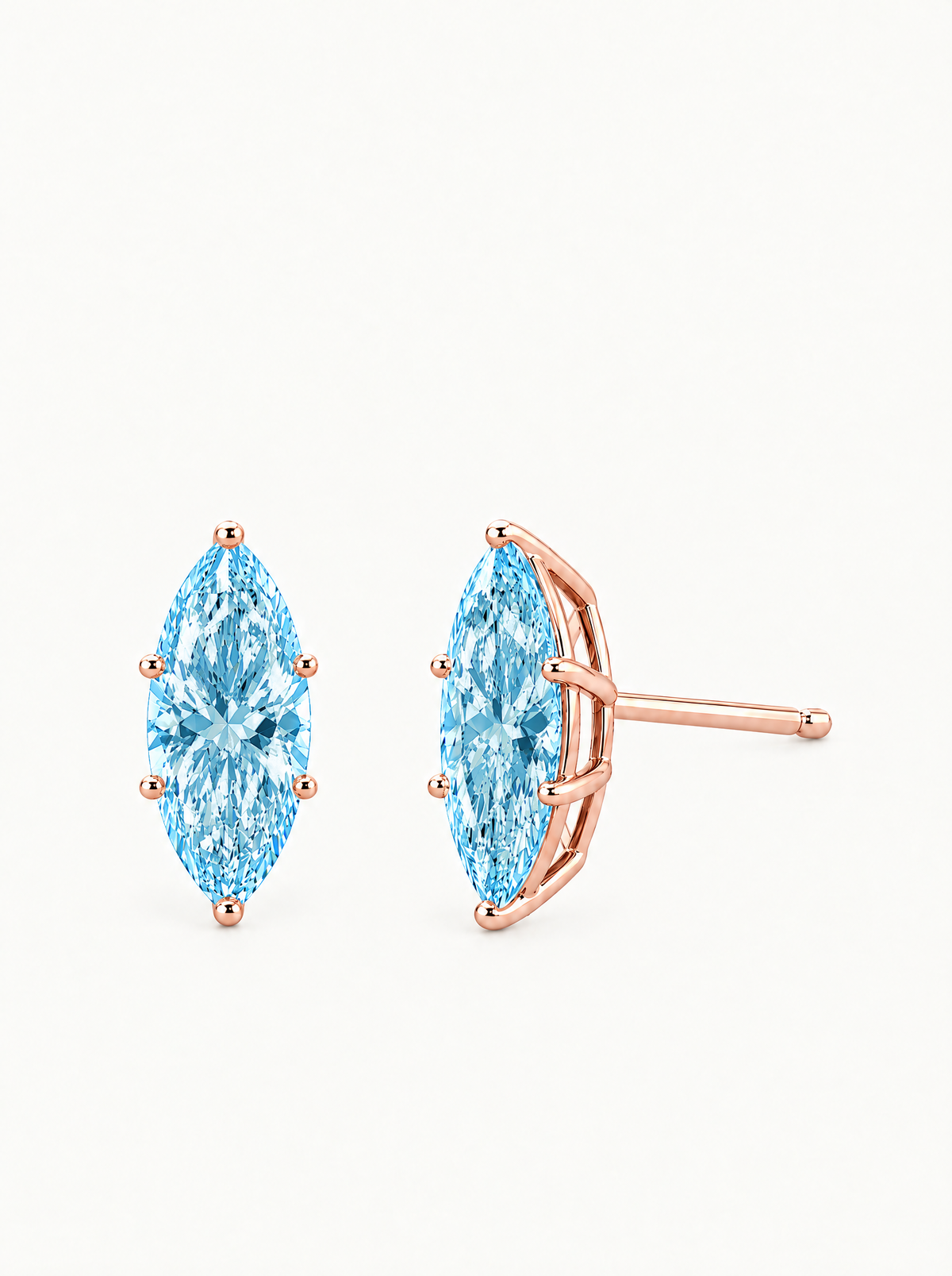 Fancy Blue Marquise Cut Lab-Grown Diamond Stud Earrings in 14K rose gold — Bow Tie Lab Diamonds