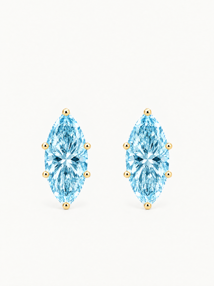 Fancy Blue Marquise Cut Lab Grown Diamond Stud Earrings