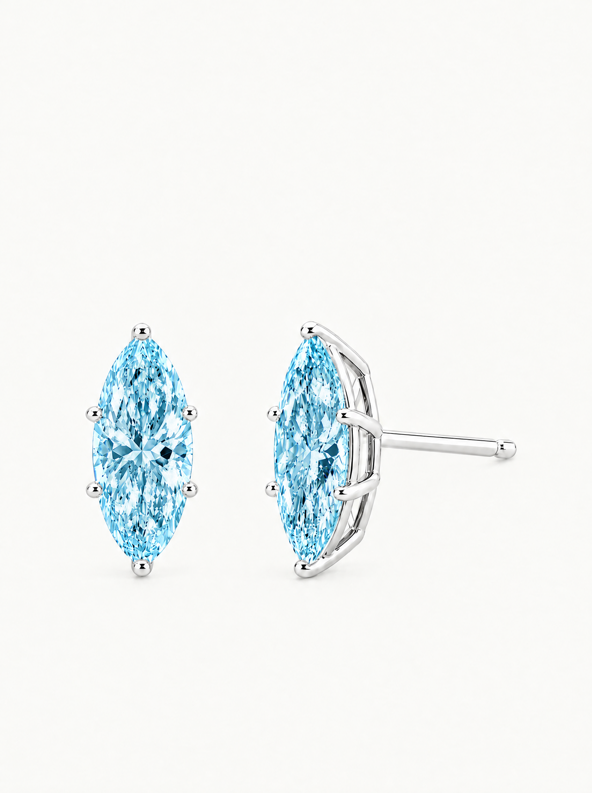 Fancy Blue Marquise Cut Lab-Grown Diamond Stud Earrings in 14K white gold — Bow Tie Lab Diamonds