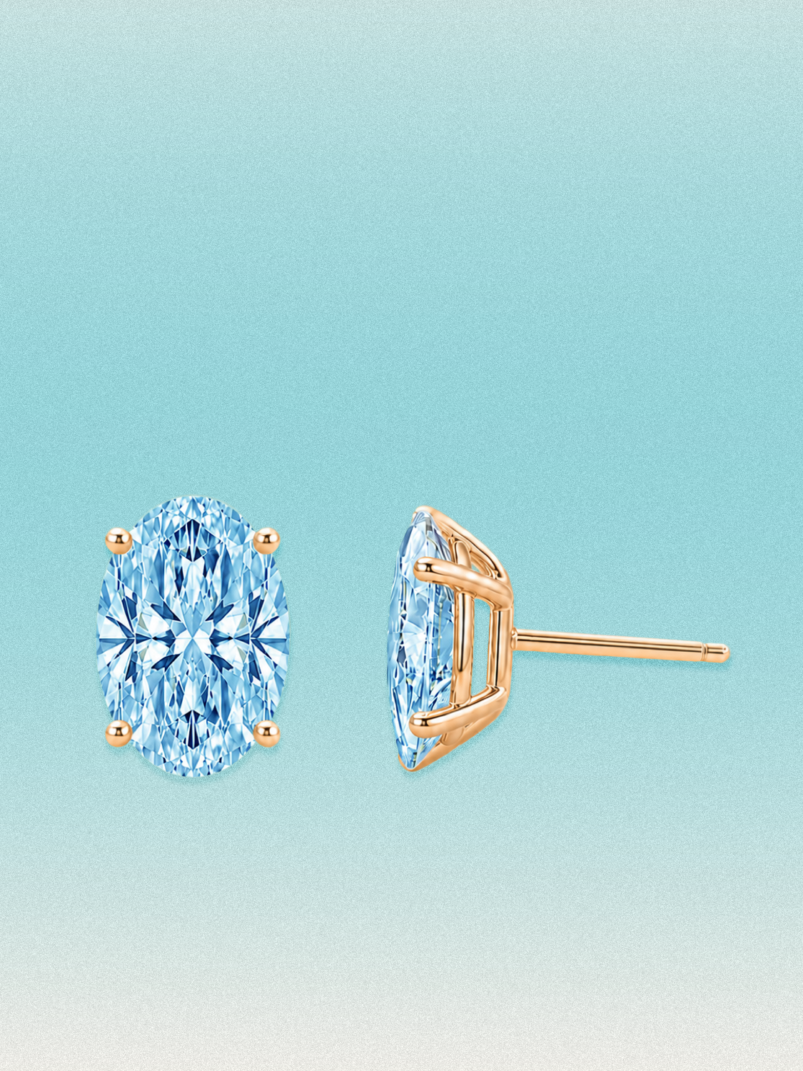 Fancy Blue Oval Cut Lab Grown Diamond Stud Earrings