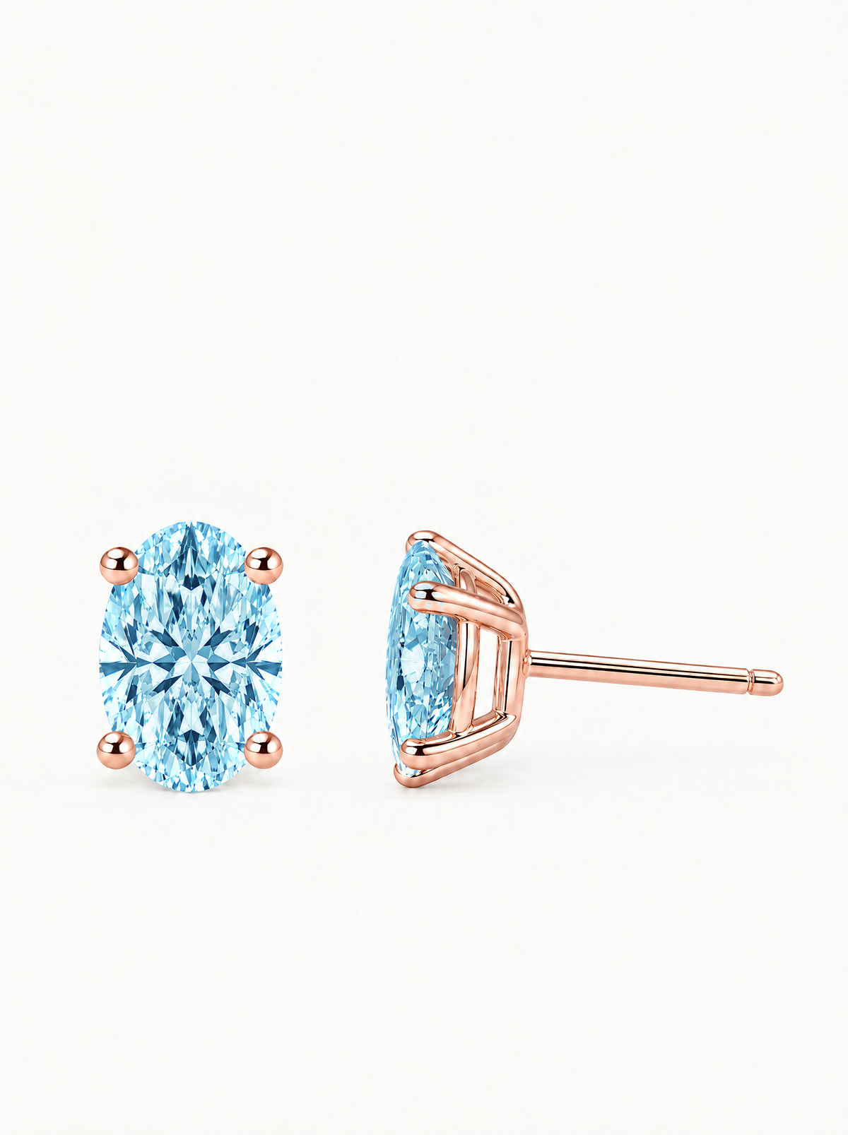 Fancy Blue Oval Cut Lab-Grown Diamond Stud Earrings in 14K rose gold — Bow Tie Lab Diamonds