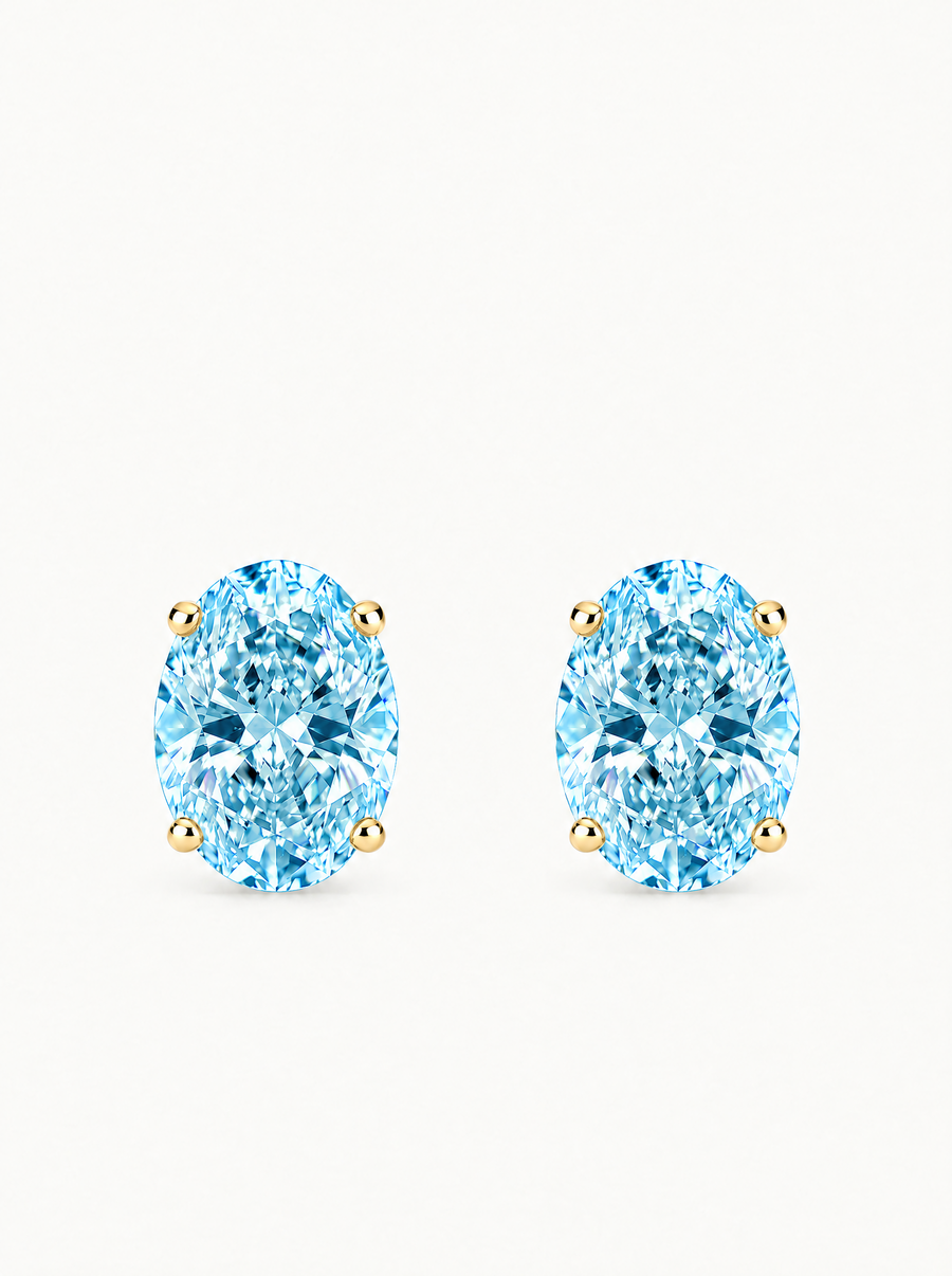 Fancy Blue Oval Cut Lab Grown Diamond Stud Earrings