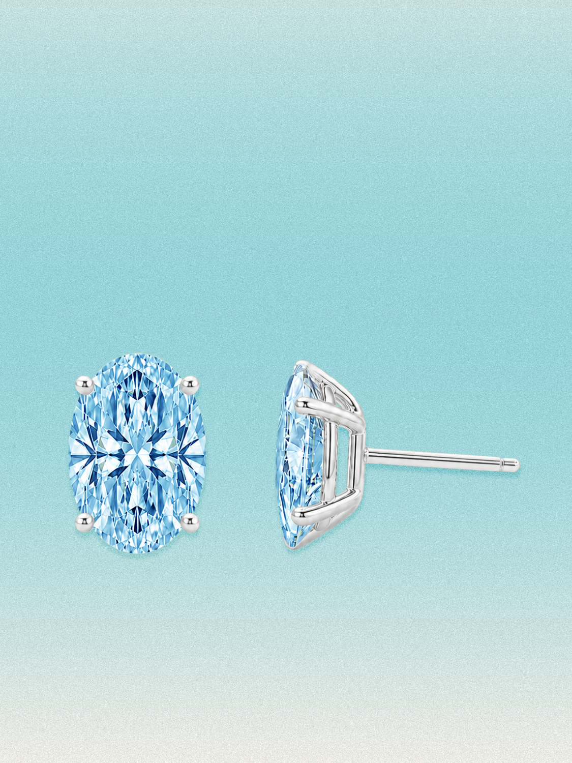 Fancy Blue Oval Cut Lab Grown Diamond Stud Earrings