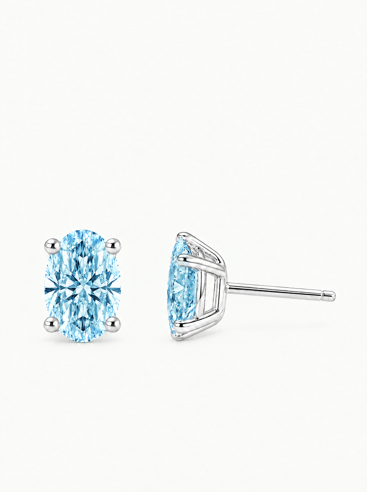 Fancy Blue Oval Cut Lab-Grown Diamond Stud Earrings in 14K white gold — Bow Tie Lab Diamonds